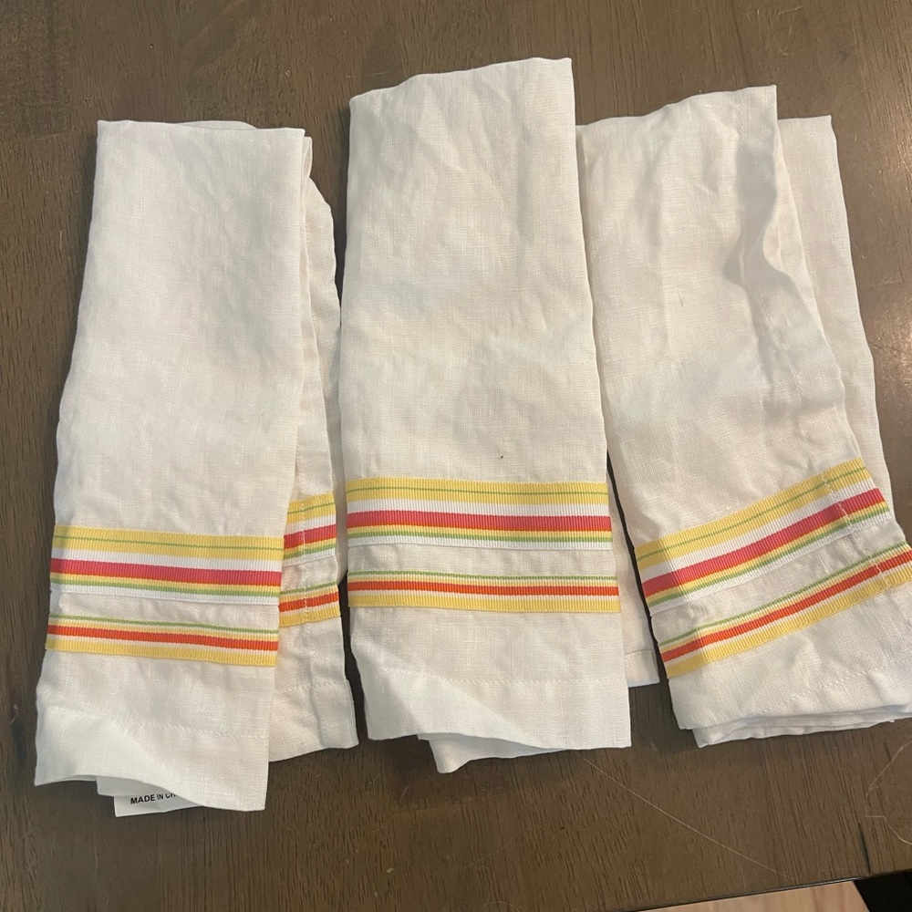 Pottery Barn Ribbon Guest Towels – Set of 3 | 100% Linen Multicolor